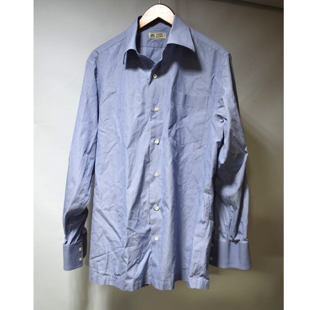 Thomas Mason Superfine Shirting Custom Men’s Blue Micro Stripe French Cuffs